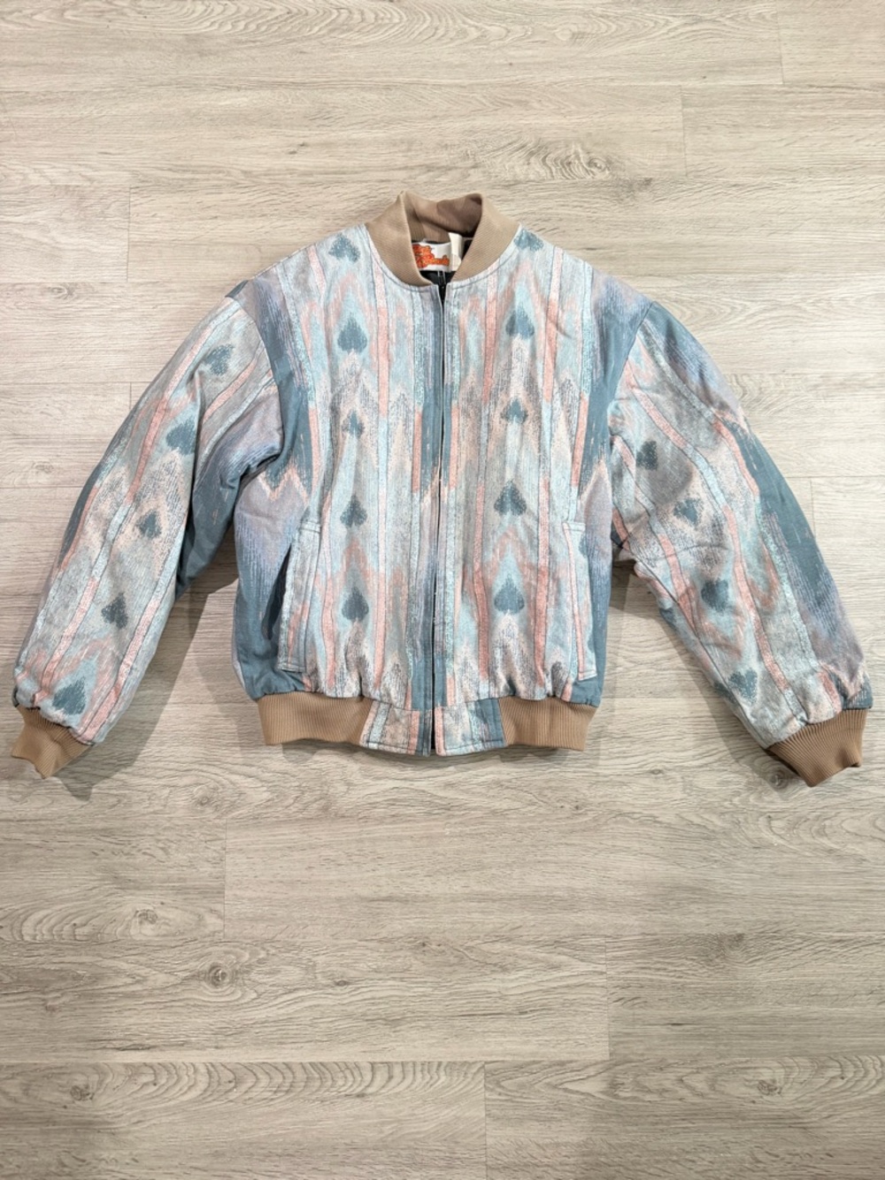 Vintage 80s‎ USA Pastel Multicolor Bomber Jacket with Heart Motif Small